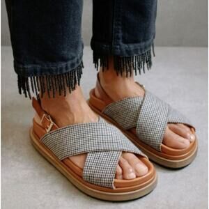 Alohas Harris Check Gray Houndstooth Marshmallow Sandals Size 39